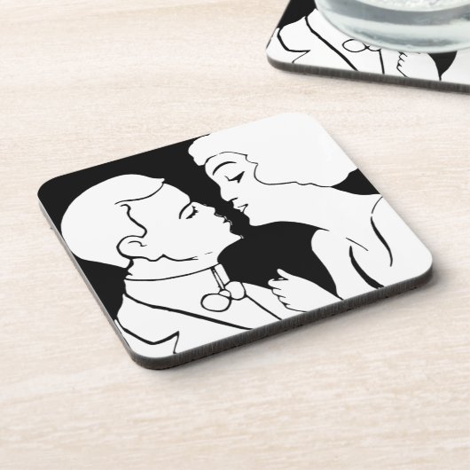 De zwarte en witte monochrome kus deco retro bier onderzetter (Linkerzijde)