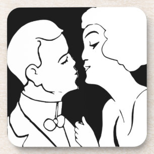 De zwarte en witte monochrome kus deco retro bier onderzetter