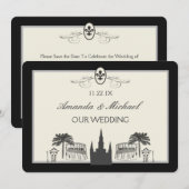 De zwarte en Witte Nieuwe Scènes van Orleans spare Save The Date (Voorkant / Achterkant)