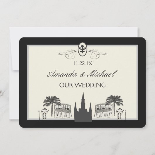 De zwarte en Witte Nieuwe Scènes van Orleans spare Save The Date (Voorkant)