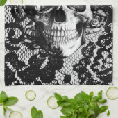 De zwarte en witte rozenschedel op de achtergrond  theedoek (Gevouwen)