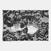 De zwarte en witte rozenschedel op de achtergrond  theedoek (Horizontaal)