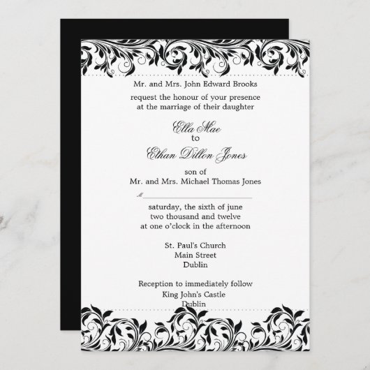 De zwarte en witte trouwuitnodiging van Sarah Jane Kaart (Voorkant / Achterkant)