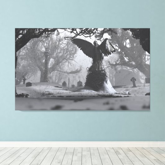 De zwarte engel (winter) canvas afdruk (Insitu (Houten vloer))