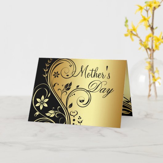 De zwarte & Gouden BloemenKaart van de Moederdag Kaart (Gele Bloem)