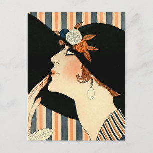 “De Zwarte Hoed” Art Deco door George Barbier Briefkaart
