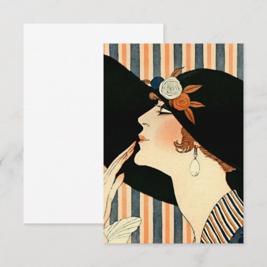 “De Zwarte Hoed” Art Deco van George Barbier Bedankkaart (Voorkant / Achterkant)