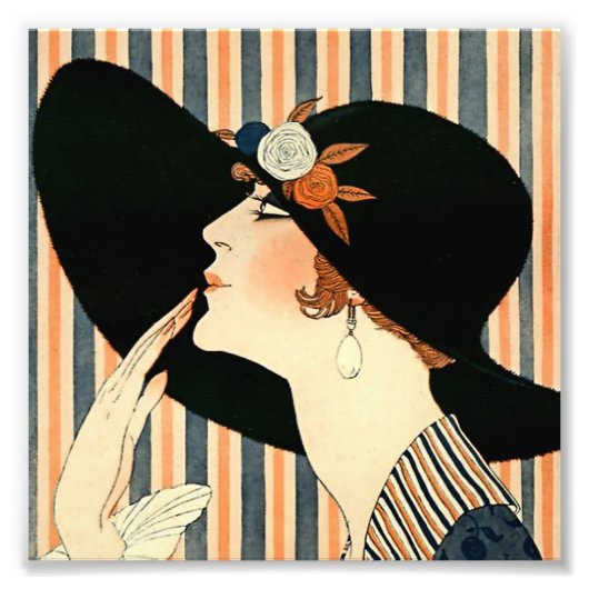 “De Zwarte Hoed” Art Deco van George Barbier Foto Afdruk (Voorkant)