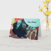 De zwarte Kaart van de Verjaardag van de Kat (Gele Bloem)