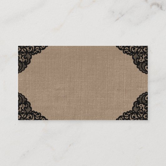 De zwarte kant op rustieke burlap bruiloft website informatiekaartje (Achterkant)