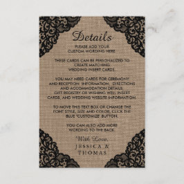 De zwarte kant van het Collectie van de Rustic Bur Informatiekaartje