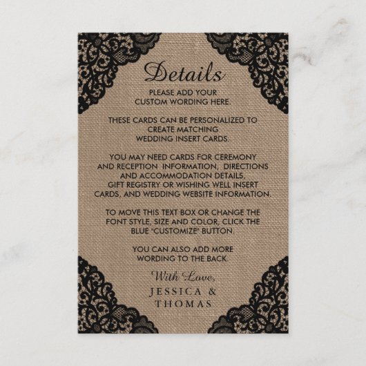 De zwarte kant van het Collectie van de Rustic Bur Informatiekaartje (Voorkant)