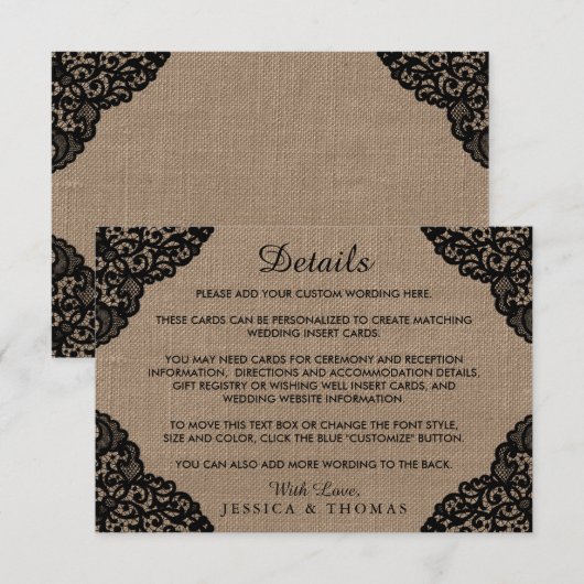 De zwarte kant van het Collectie van de Rustic Bur Informatiekaartje (Voorkant / Achterkant)