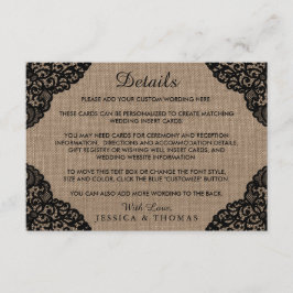 De zwarte kant van het Collectie van de Rustic Bur Informatiekaartje