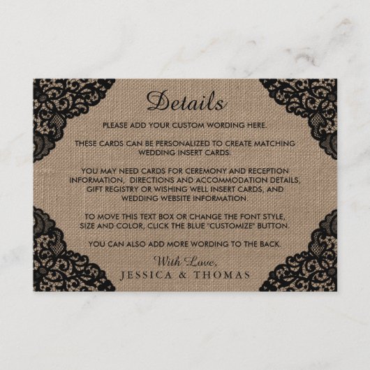 De zwarte kant van het Collectie van de Rustic Bur Informatiekaartje (Voorkant)