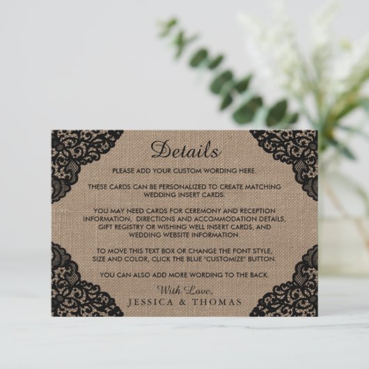 De zwarte kant van het Collectie van de Rustic Bur Informatiekaartje (Staand voorkant)