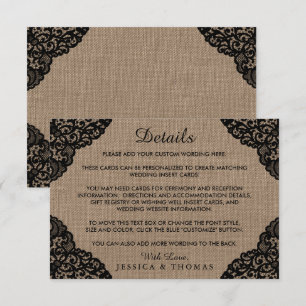 De zwarte kant van het Collectie van de Rustic Bur Informatiekaartje