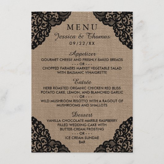 De zwarte kant van het Collectie van de Rustic Bur Menu (Voorkant)