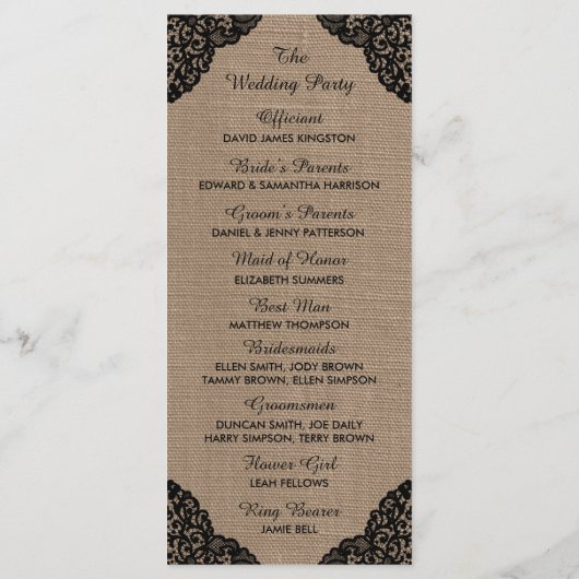 De zwarte kant van het Collectie van de Rustic Bur Programmakaart (Achterkant)