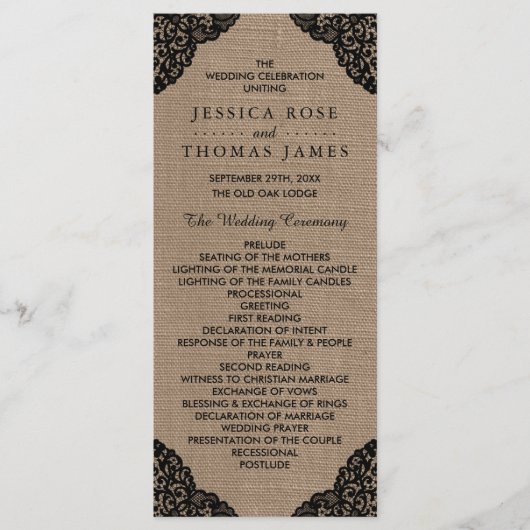 De zwarte kant van het Collectie van de Rustic Bur Programmakaart (Voorkant)