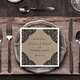 De zwarte kant van het Collectie van de Rustic Bur Servetten