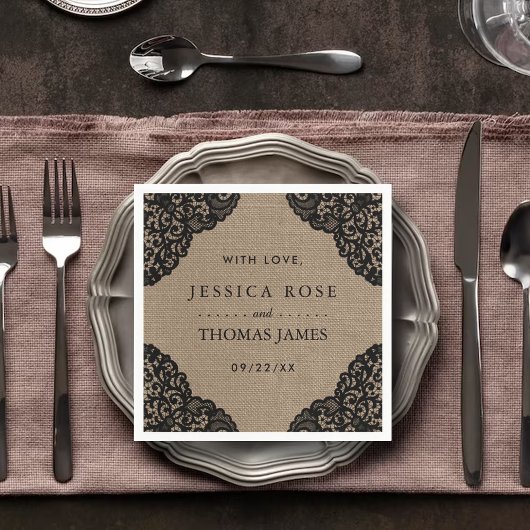 De zwarte kant van het Collectie van de Rustic Bur Servetten