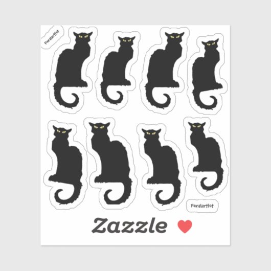 De Zwarte Kat, 8 Zwarte Katten Sticker (Vel)