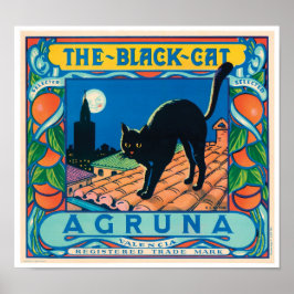 De zwarte kat Agruna Valencia Sinaasappel kool Poster
