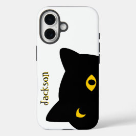 De zwarte kat die u met Gouden ogen op maat bekijk iPhone 16 Hoesje