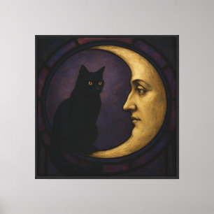 De zwarte kat en de stille maan canvas afdruk
