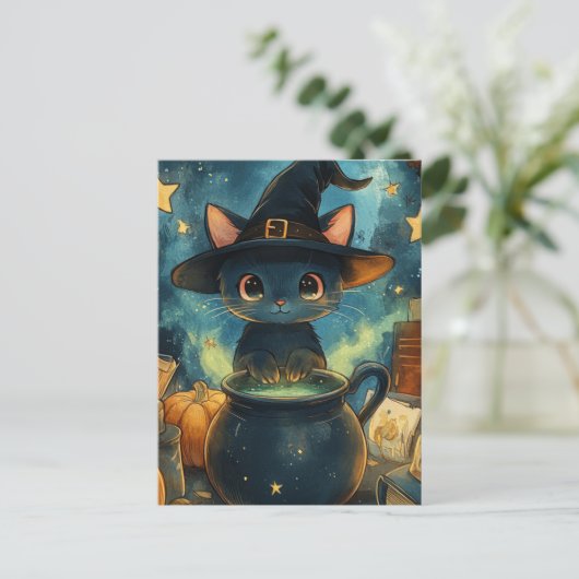 De zwarte kat heks briefkaart (Staand voorkant)