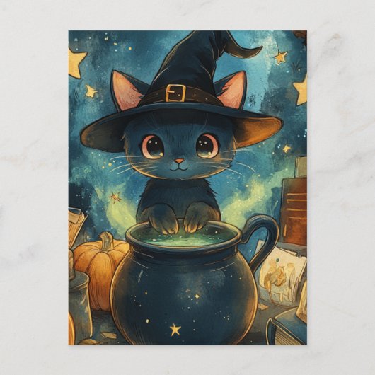 De zwarte kat heks briefkaart (Voorkant)