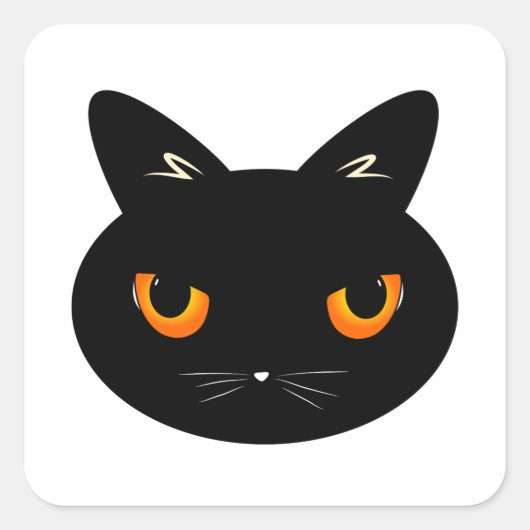 de zwarte kat met oranje ogen vierkante sticker (Voorkant)