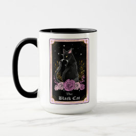 De zwarte kat Tarot-kaart roze Witchy Celestial Mok