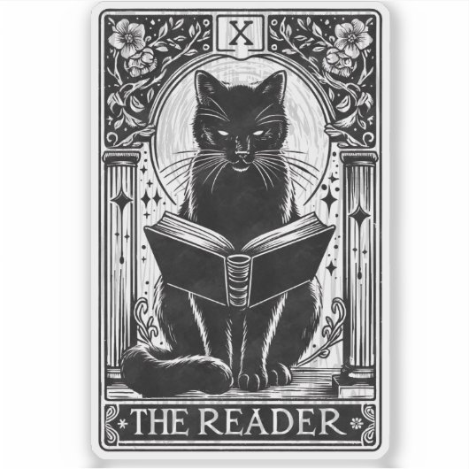 De zwarte kat tarot Kaart Sticker (Voorkant)