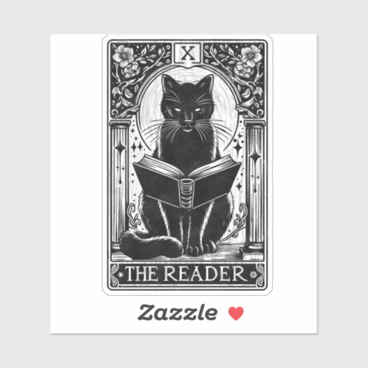 De zwarte kat tarot Kaart Sticker (Vel)