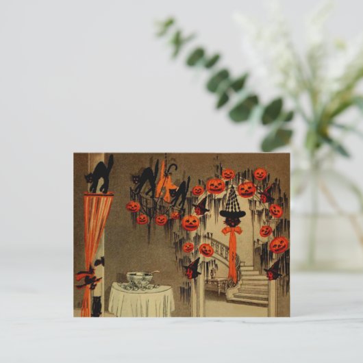 De Zwarte Kat van de Pompoen van de Lantaarn van Feestdagenkaart (Staand voorkant)