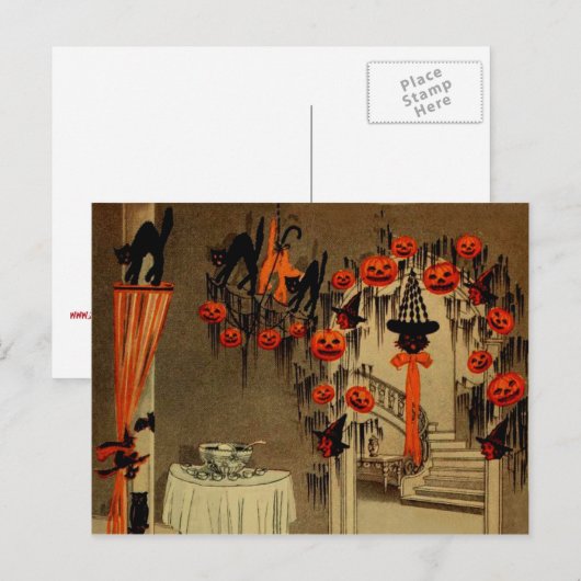 De Zwarte Kat van de Pompoen van de Lantaarn van Feestdagenkaart (Voorkant / Achterkant)
