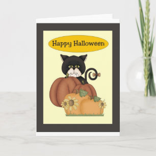 De Zwarte Kat van Halloween met Pompoenen Kaart
