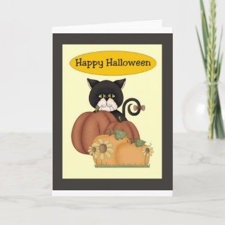 De Zwarte Kat van Halloween met Pompoenen Kaart