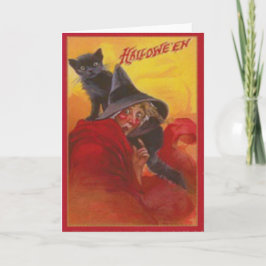 De Zwarte Kat Vintage Halloween van de heks Kaart