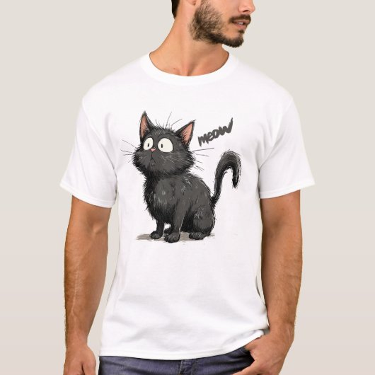 De zwarte kat zag plotseling iets, de ogen van de  t-shirt (Voorkant)