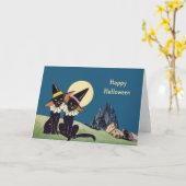 De Zwarte Katten van vintage Halloween Kaart (Gele Bloem)