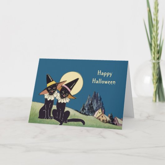 De Zwarte Katten van vintage Halloween Kaart (Voorkant)