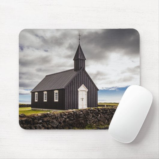 De Zwarte Kerk van Budir, IJsland Muismat (Met muis)