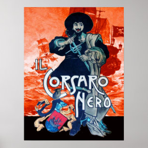 DE ZWARTE KORSAAR /Piraten Scheepsslag In Het Rood Poster