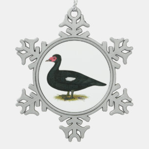 De Zwarte Mannetjeseend van Muscovy Tin Sneeuwvlok Ornament