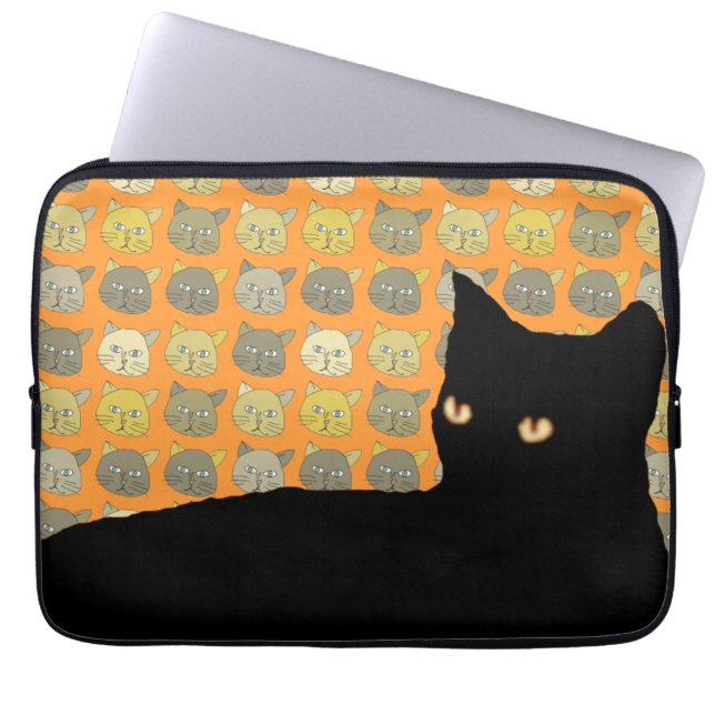 De zwarte miauw laptop sleeve (Voorkant)