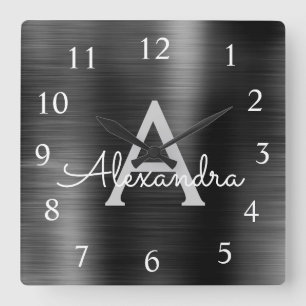 De zwarte Moderne Elegante MetaalNaam van het Vierkante Klok