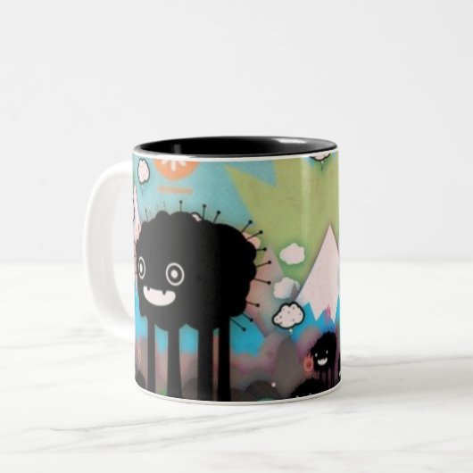 de zwarte monstermok tweekleurige koffiemok (Voorkant links)